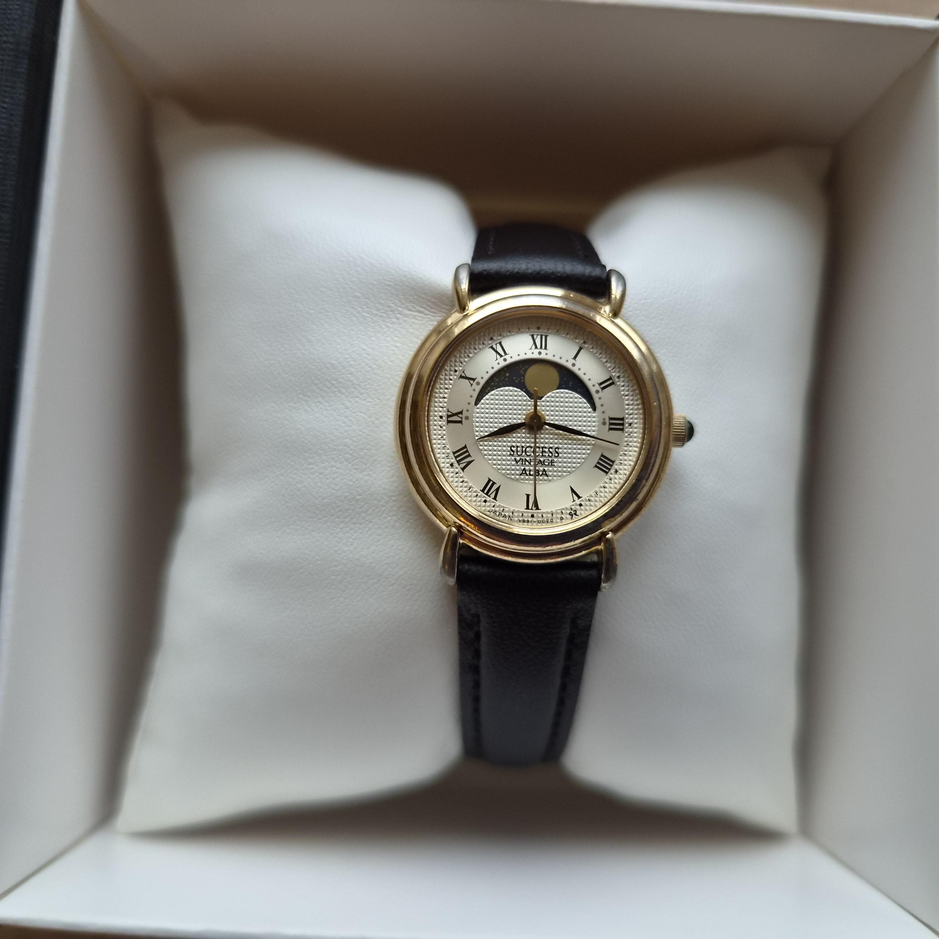 ALBA Seiko Success Vintage Moonphase Watch, Quartz Watch Real Moon