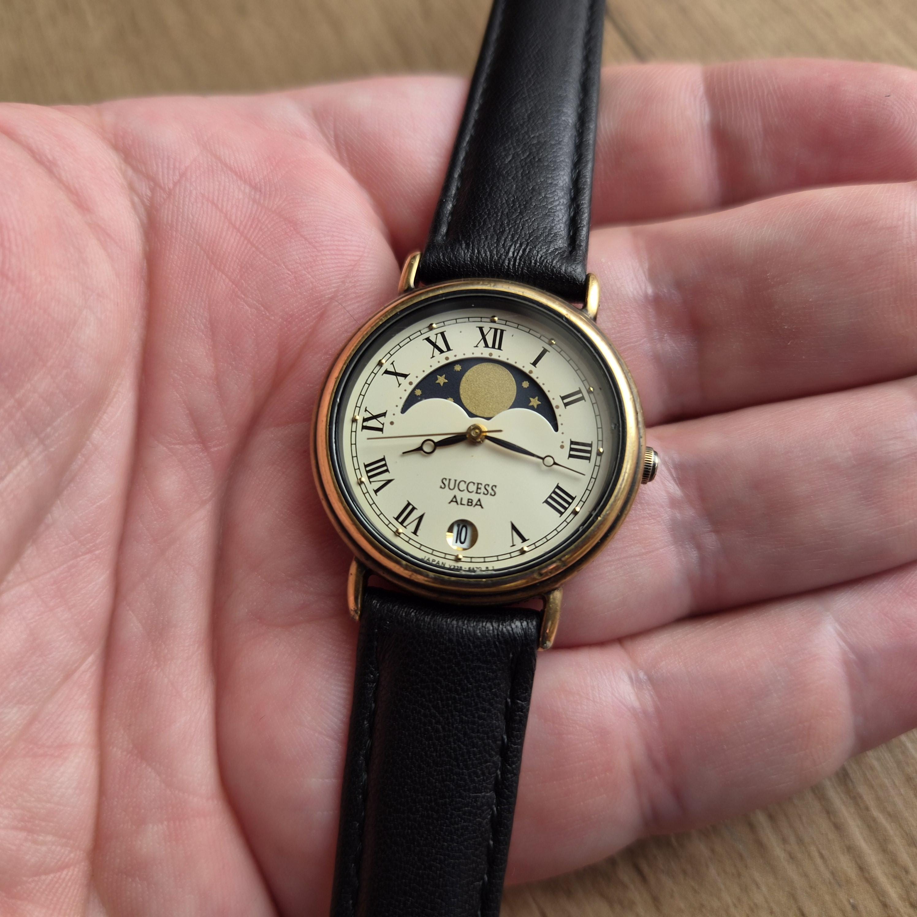 ALBA Seiko Vintage Moonphase Watch, Quartz Watch Real Moon Phases
