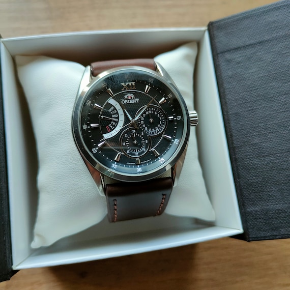 Orient Quartz Watch, Black Big Watch, Japan Watch, Day and Date