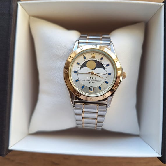 ALBA Seiko Carib Quartz Watch With Moon Phases Calendar, Small
