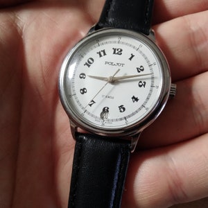 Poljot watch, Vintage watch, white watch, with date, mechanical watch