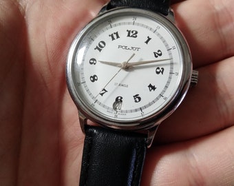 Poljot watch, Vintage watch, white watch, with date, mechanical watch