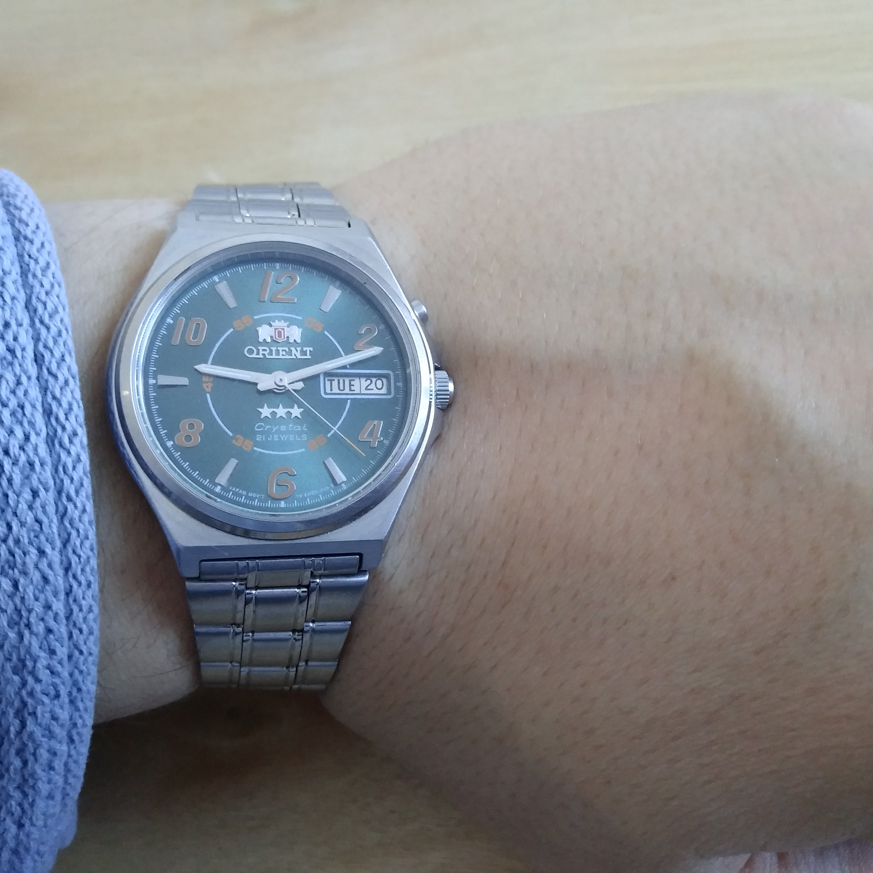 Vintage Orient Watch, Green Dial, Mechanical Automatic Watch