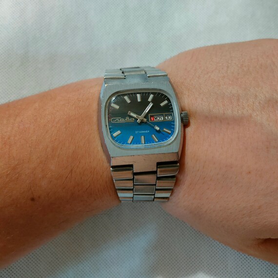 SLAVA TANK Watch, Soviet Blue Watch, Automatic Watch, Mens