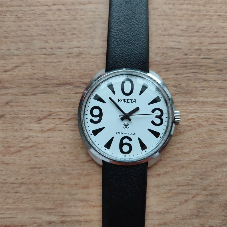 Raketa Big Zero, Soviet watch raketa, big watch, mechanical wrist watch, white watch, image 3