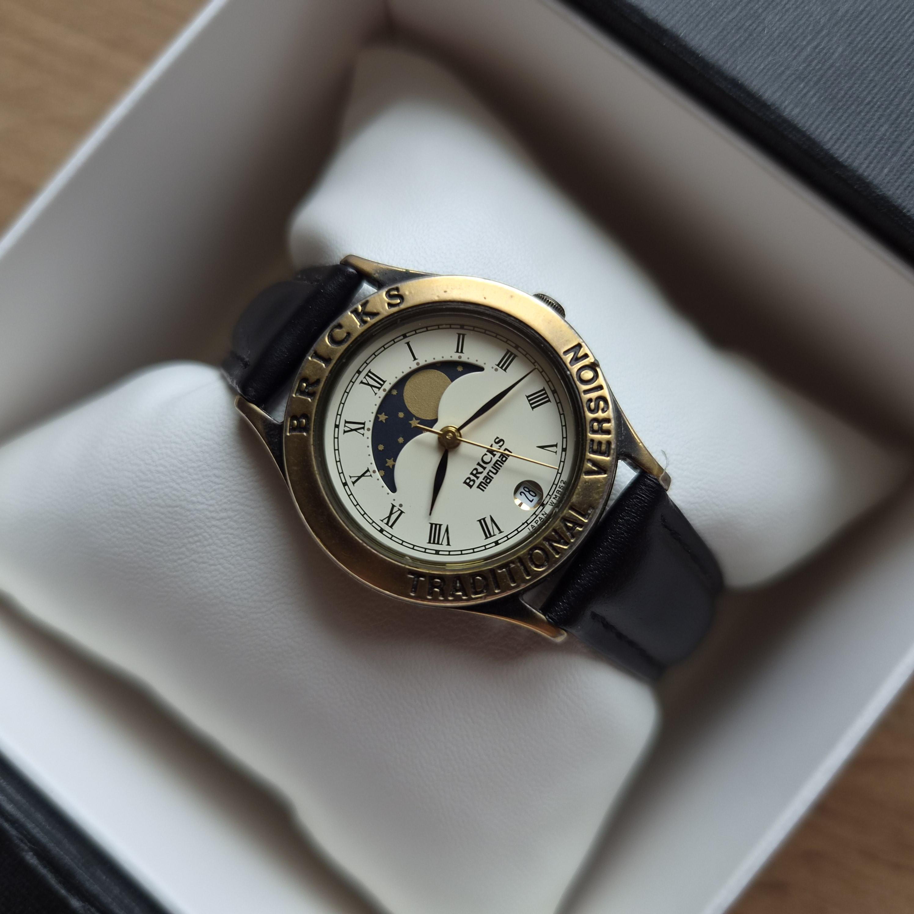 Bricks Maruman Vintage Moonphase Watch, Quartz Watch Real Moon