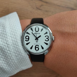 Raketa Big Zero, Soviet watch raketa, big watch, mechanical wrist watch, white watch, image 9