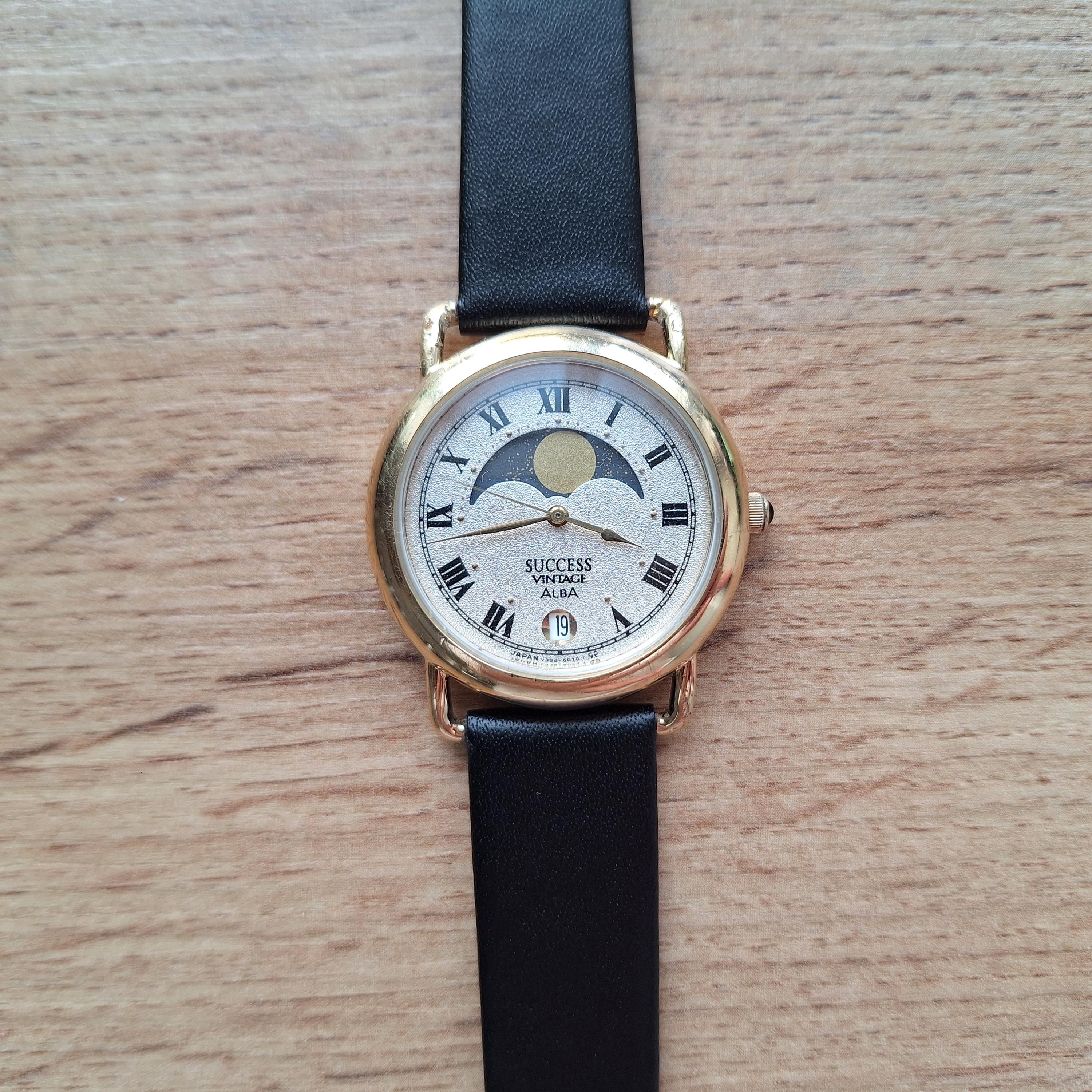 ALBA Seiko SUCCESS Vintage Moonphase Watch, Quartz Watch Real Moon