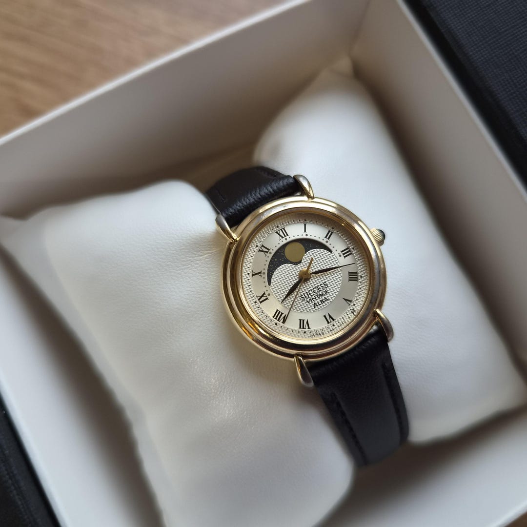 ALBA Seiko Success Vintage Moonphase Watch, Quartz Watch Real Moon