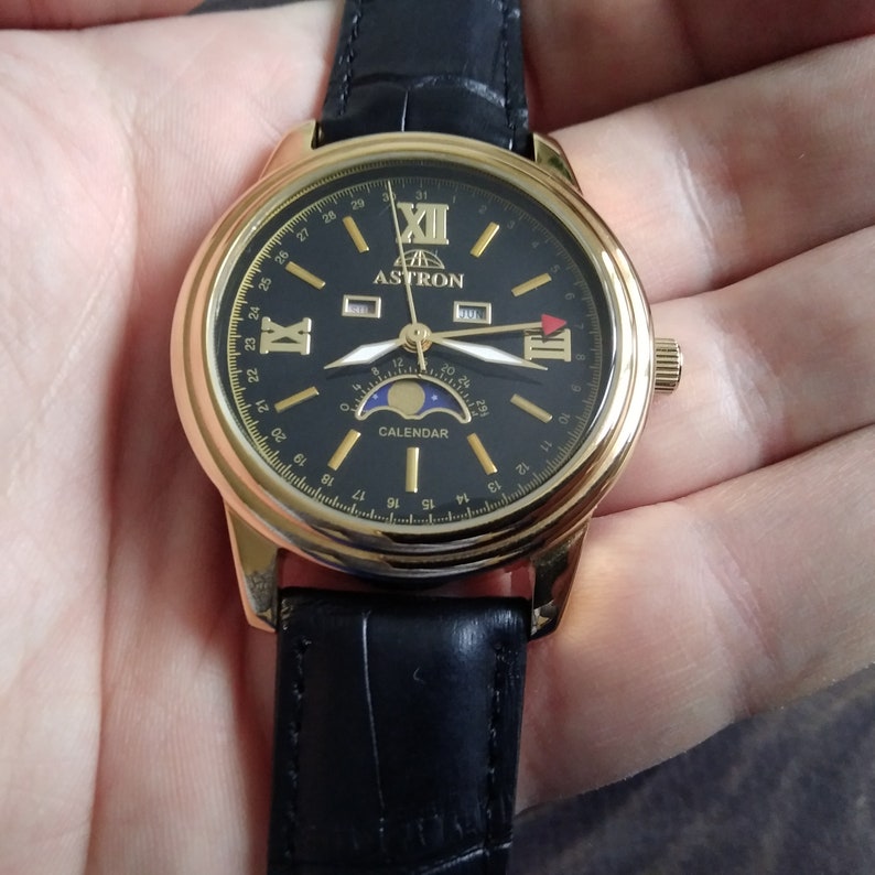 Astron Swiss Moonphase Watch Quartz Watch Real Moon Phases Etsy
