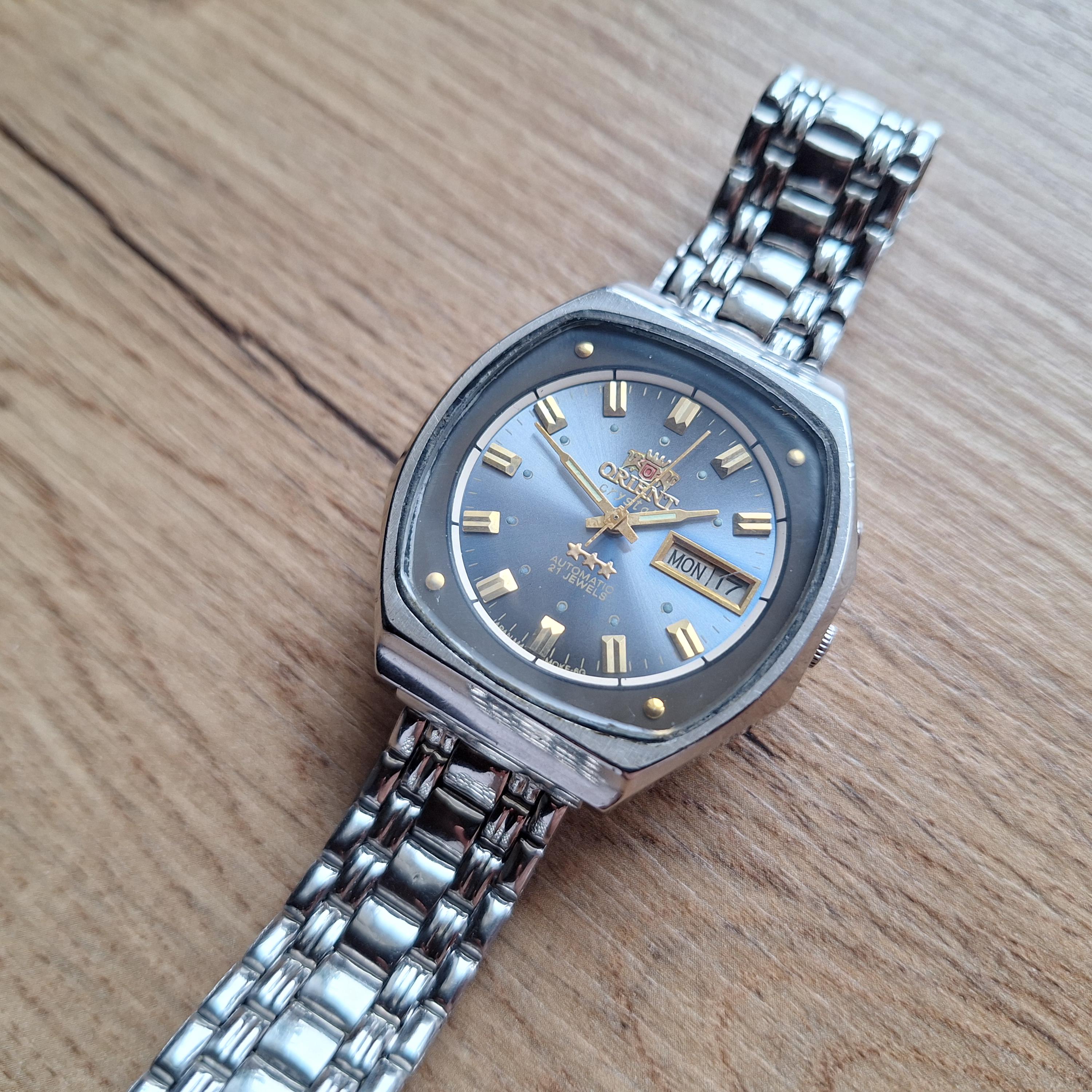 Vintage Blue Orient Watch, Square Orient Automatic Watch, Japan