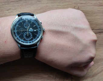 Orient Chronograph Quartz Watch, Black Big Watch, Japan Watch