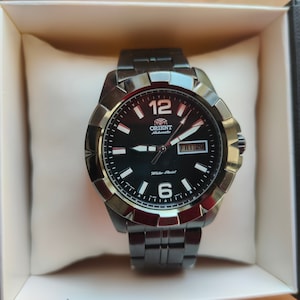 Vintage watch Orient, Automatic Watch, black watch, Day and Date, Mens Classic Watch