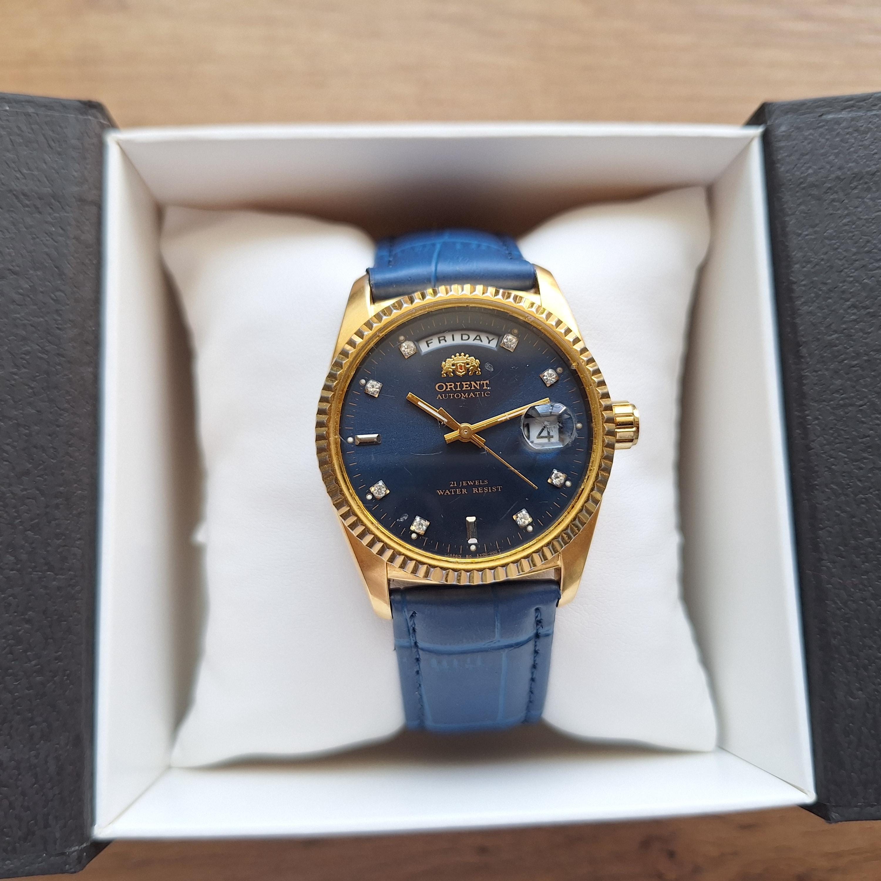 Rare Vintage Orient President Watch Day Date Watch Orient Automatic Watch Original Japan Watch Classic Watch Blue Watch