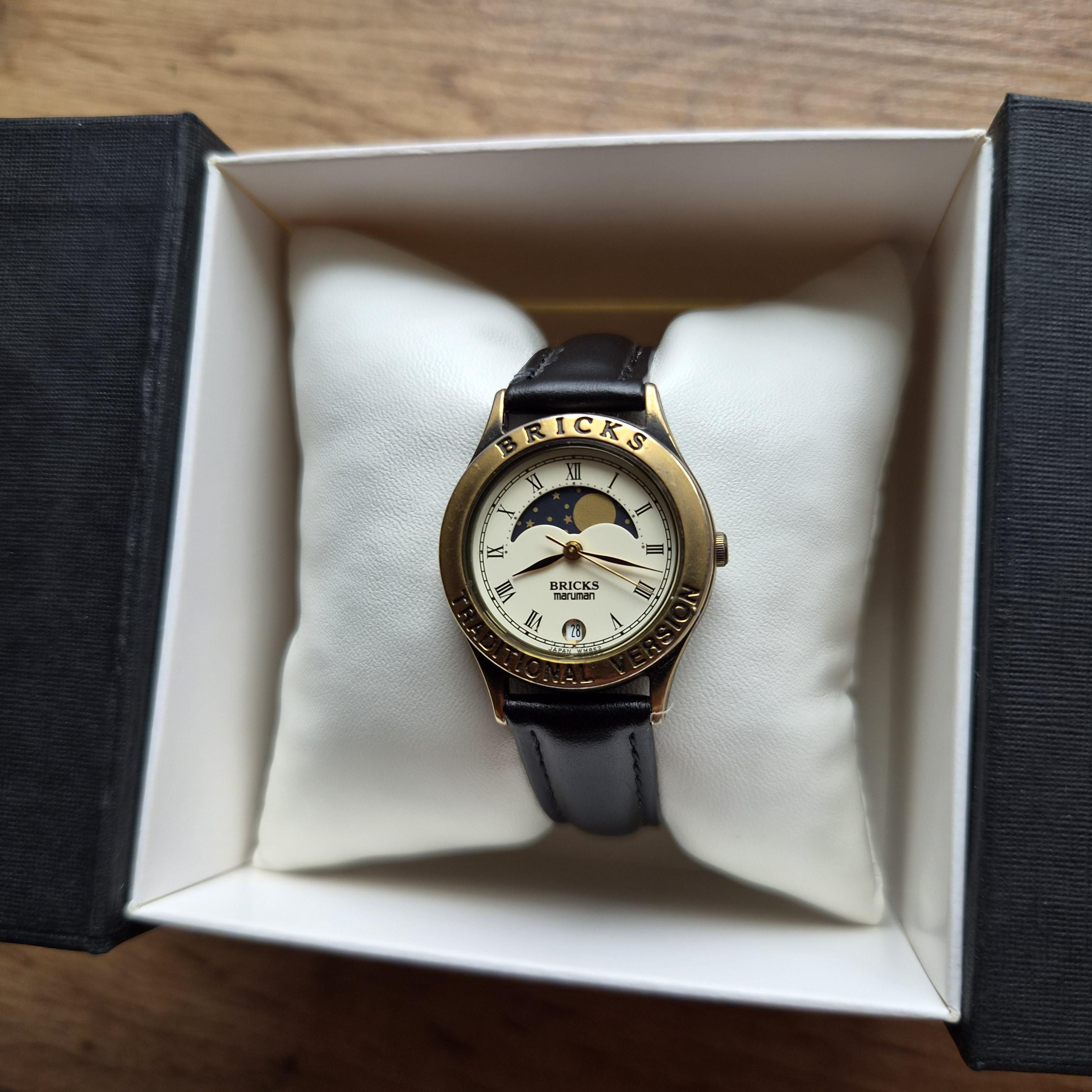 Bricks Maruman Vintage Moonphase Watch, Quartz Watch Real Moon