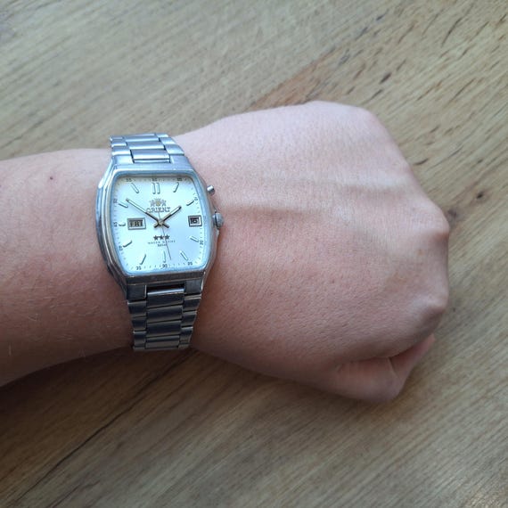 Square Orient white watch, Automatic mechanical w… - image 2