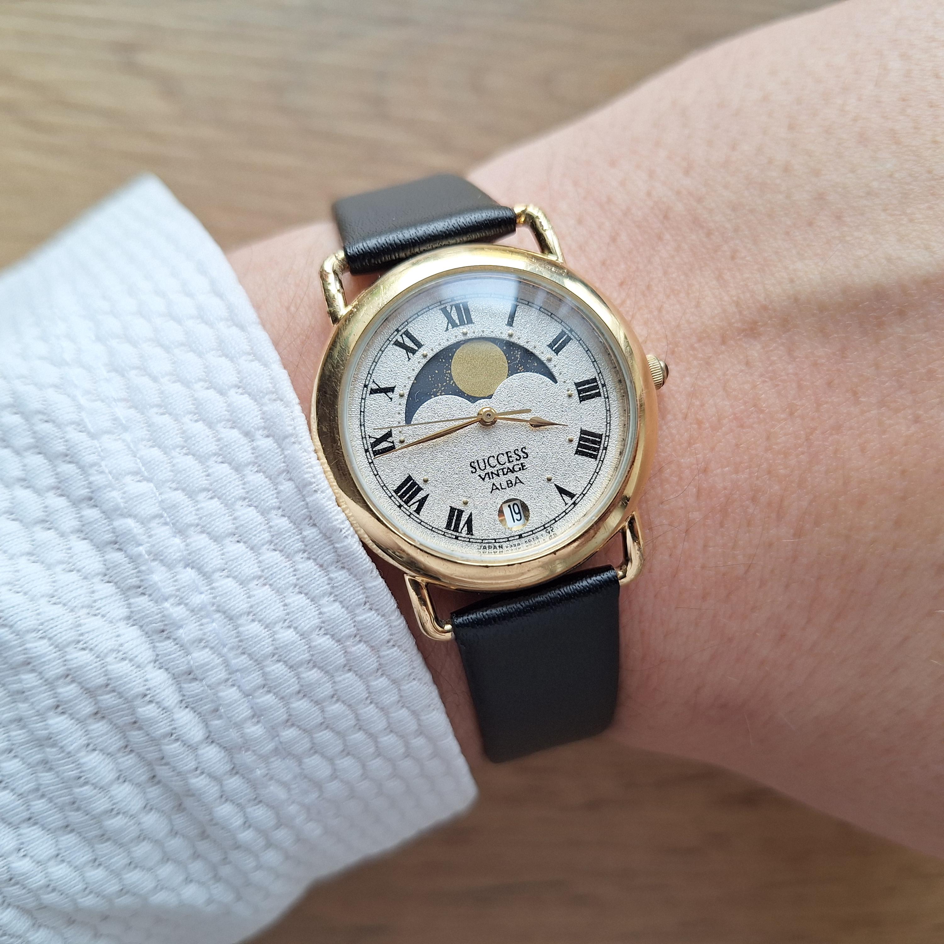 ALBA Seiko SUCCESS Vintage Moonphase Watch, Quartz Watch Real Moon