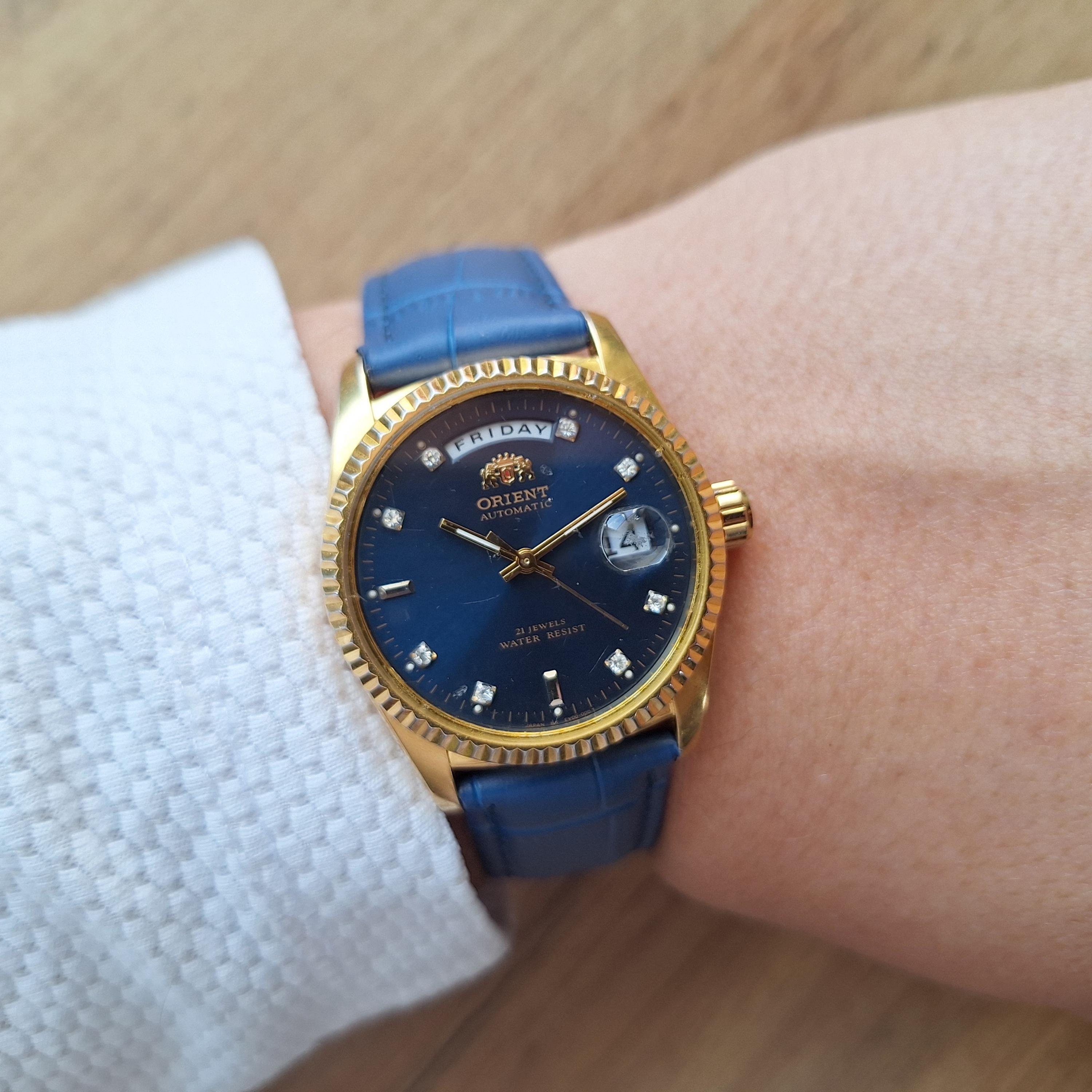 Rare Vintage Orient President Watch Day Date Watch Orient Automatic Watch Original Japan Watch Classic Watch Blue Watch