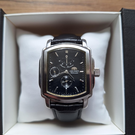 Orient Square Watch With Power Reserve, Vintage Orient Watch