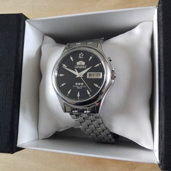 Orient Vintage Watch Automatic Watch Day and Date Mens Classic Watch Black Dial Etsy