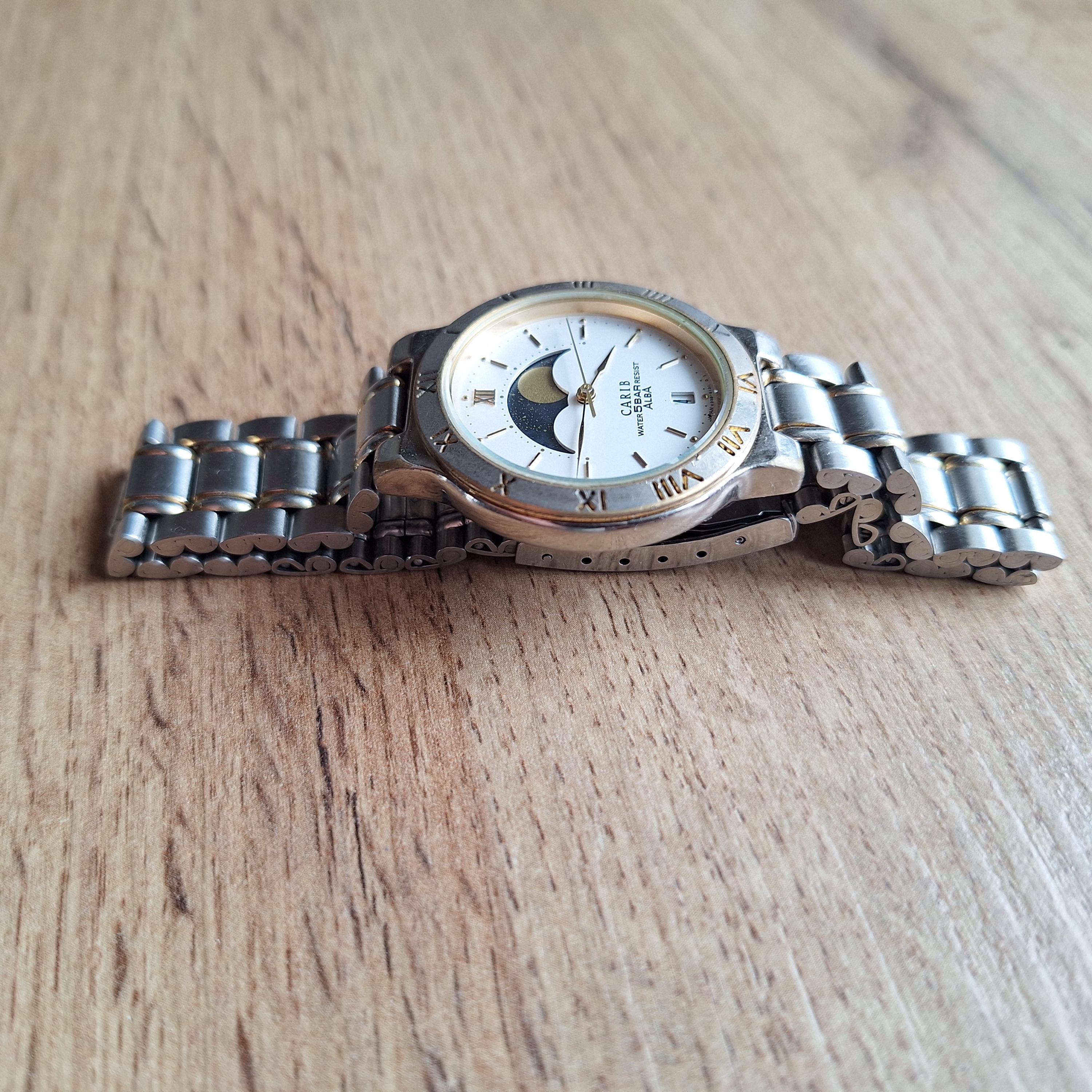 美品◎SEIKO ALBA CARIB腕時計ムーンフェイズ セイコーカリブメンズ ヴィンテージ セイコー アルバ カリブ サン&ムーン フェイズ 1990年代