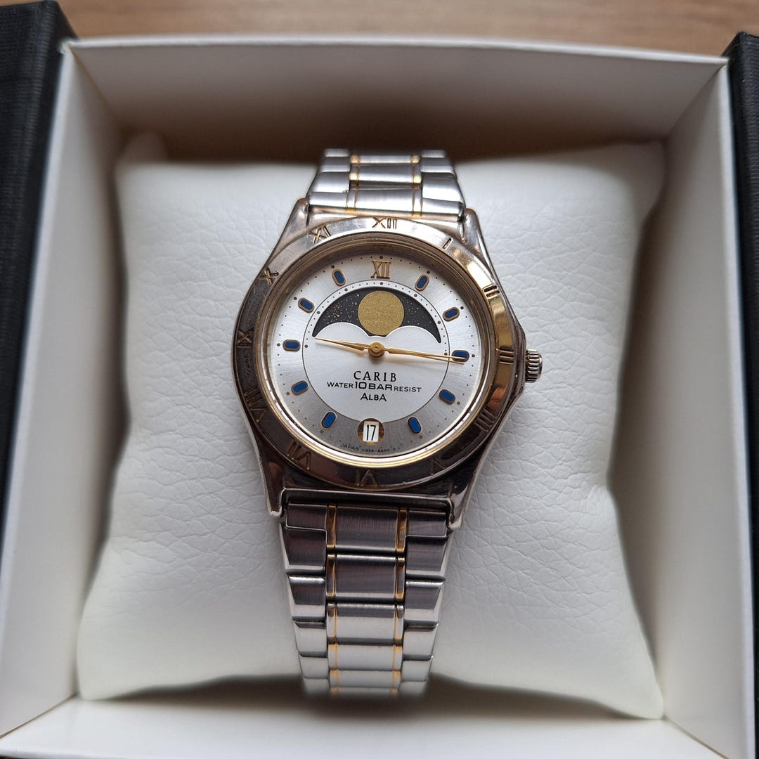 ALBA セイコー カリブ クォーツウォッチ ムーンフェイズカレンダー付き