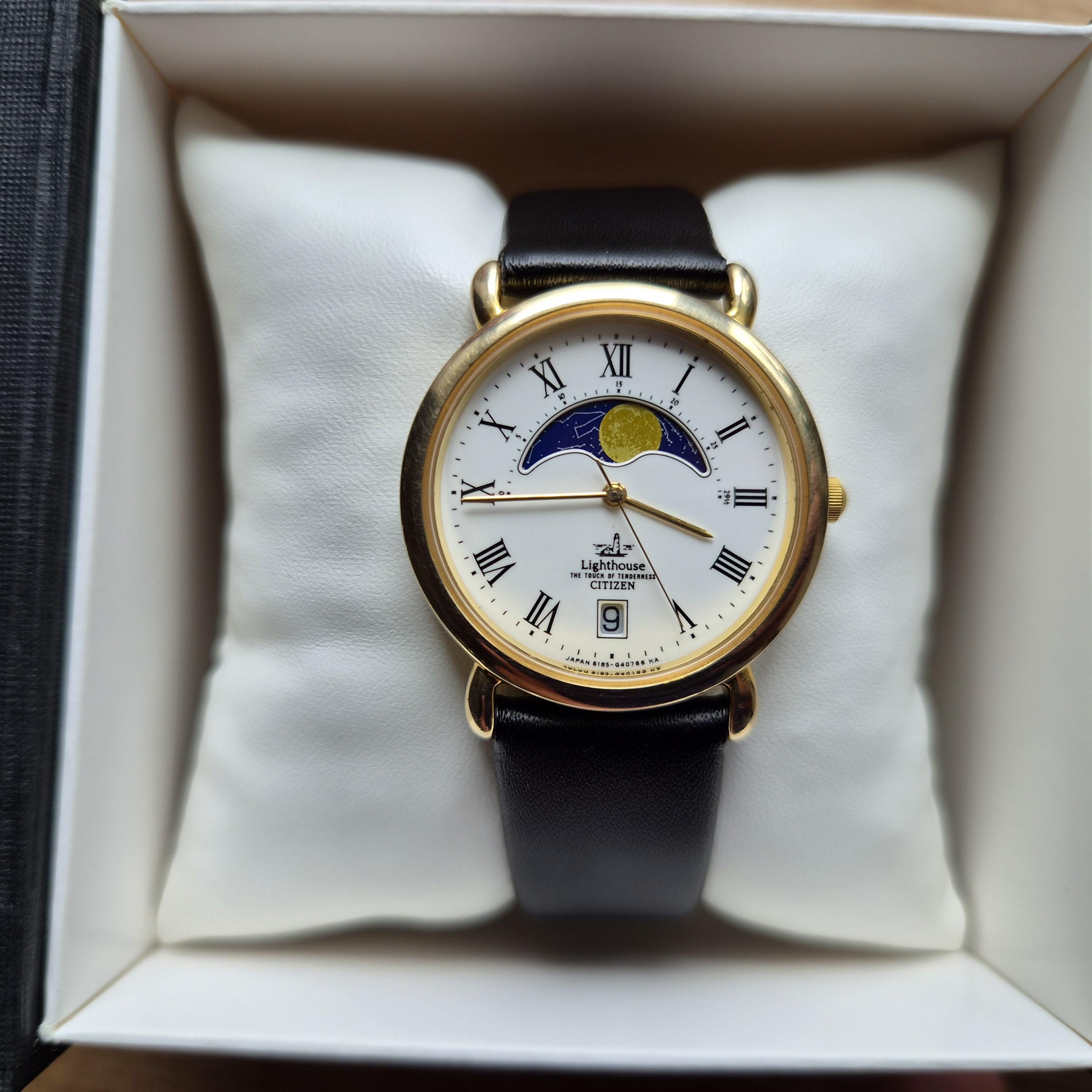 Rare Citizen Lighthouse Moon Watch, Vintage Watch With Moon Phase