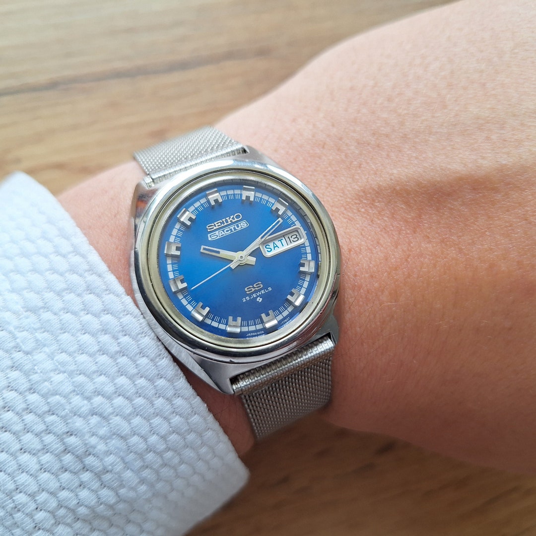 Seiko 5 Actus SS Watch Seiko 6106 7520 Vintage Classic Japan Watch Automatic Blue Metal High Quality Watch Blue Watch Etsy