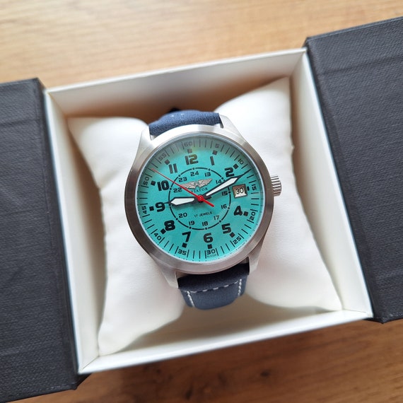 Poljot watch Aviator, military watch, pilot watch, vintage watch, mechanical watch, ussr watch, soviet watch, blue watch