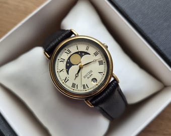 ALBA Seiko Vintage Moonphase Watch, Quartz Watch Real Moon Phases