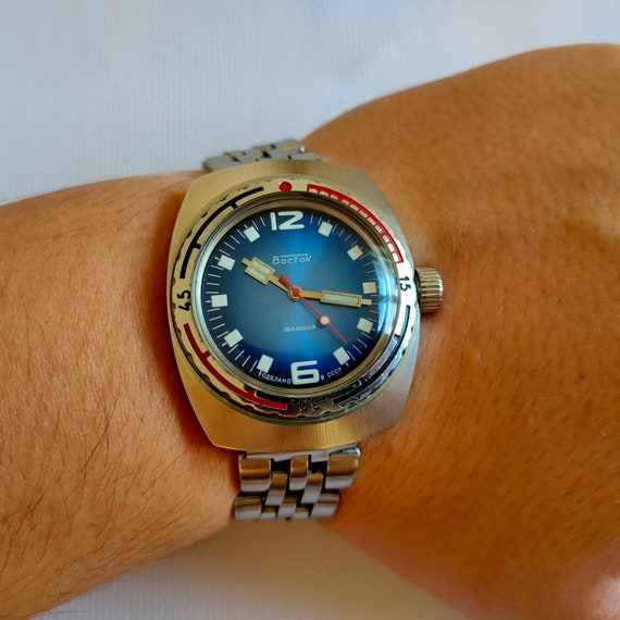Rare Vostok Amphibian watch, blue watch, orologi v