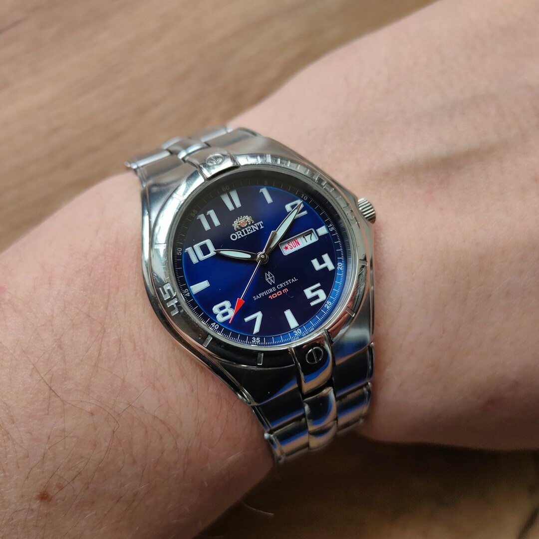 Orient Saphire Crystal Quartz Watch, Blue Watch, Japan Watch, Day