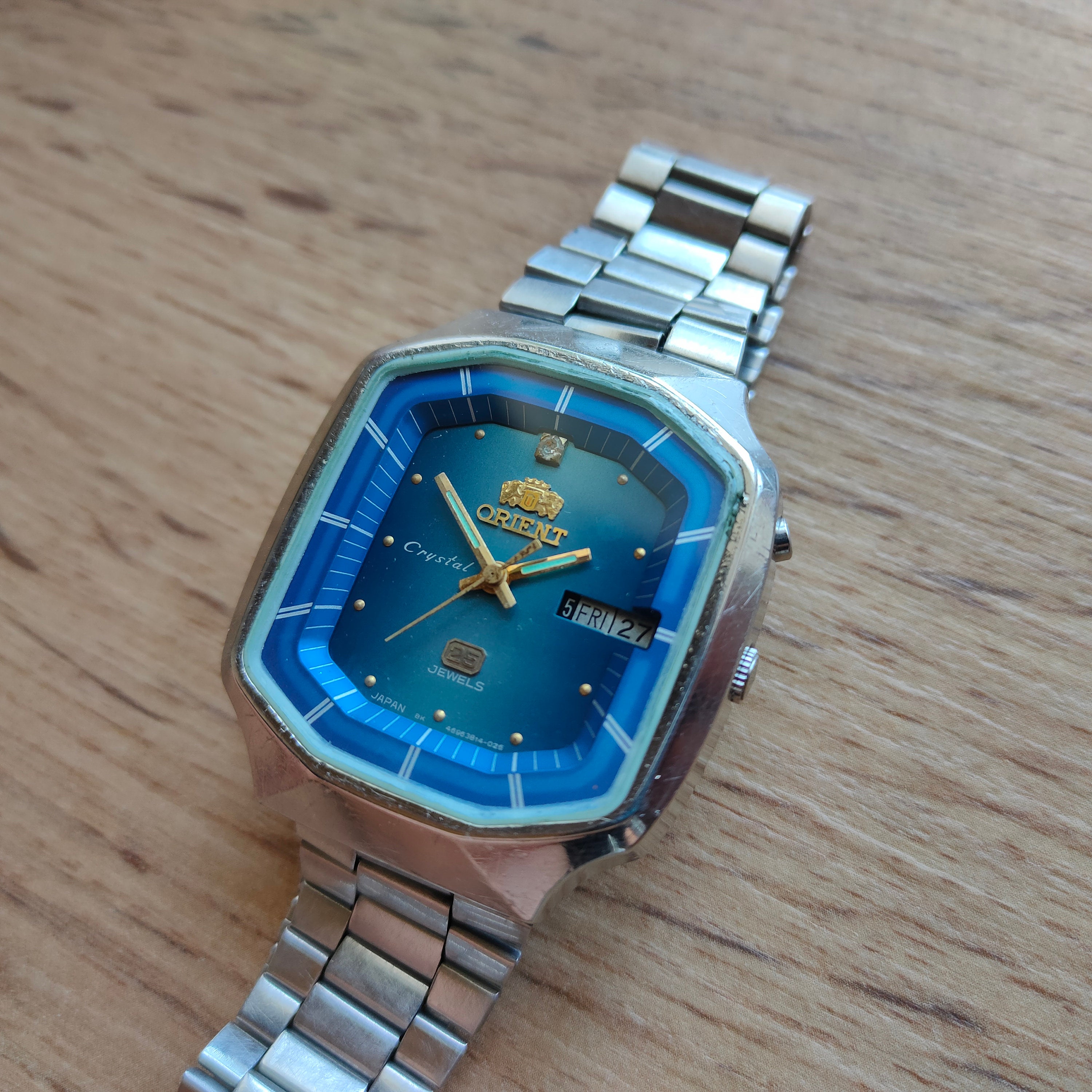 Rare Square Orient Watch, Blue Watch, Vintage Watch