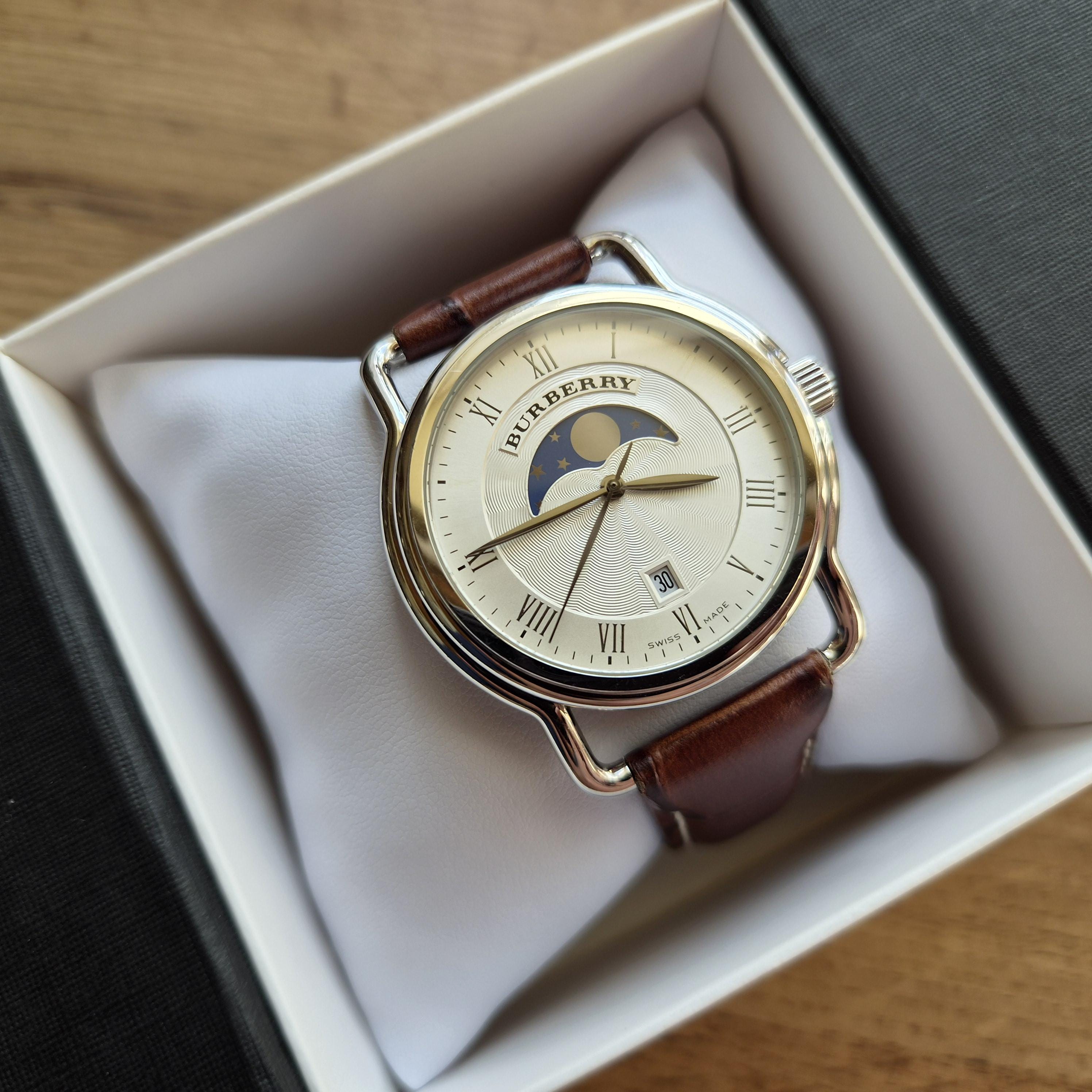 BURBERRY Moonphase Watch, Swiss Made Quartz Watch, Real Moon Phase