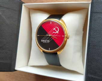 Reloj raro RAKETA Glasnost Hammer and Sickle, reloj soviético raketa, reloj negro, reloj mecánico, reloj para hombre, reloj retro