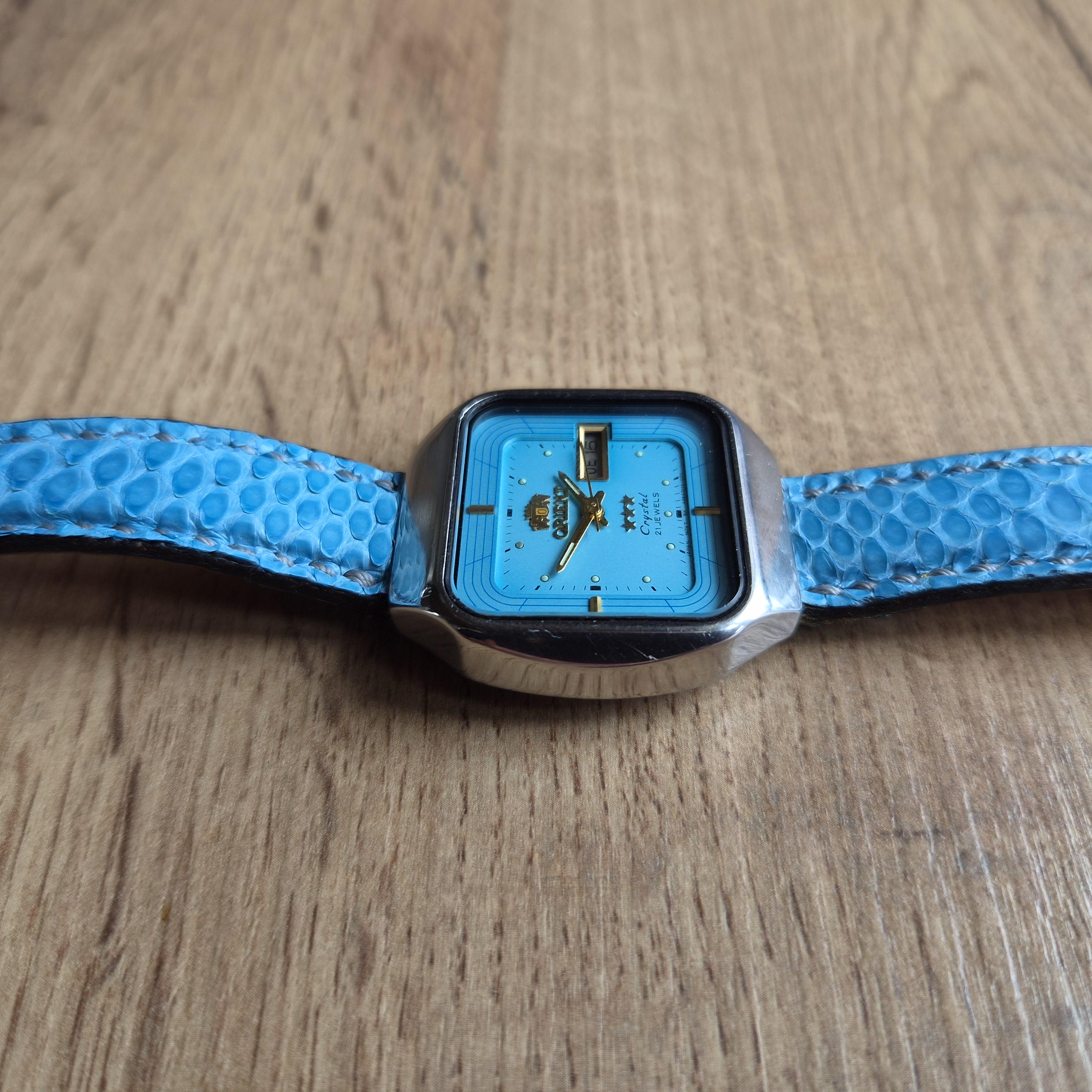 Rare Old ORIENT Crystal Square Watch, Blue Watch, Otirnt Tank