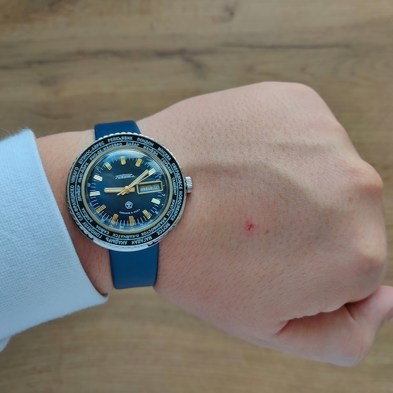Raketa World Time Watch, Vintage Soviet Watch, Rakeeta Cities