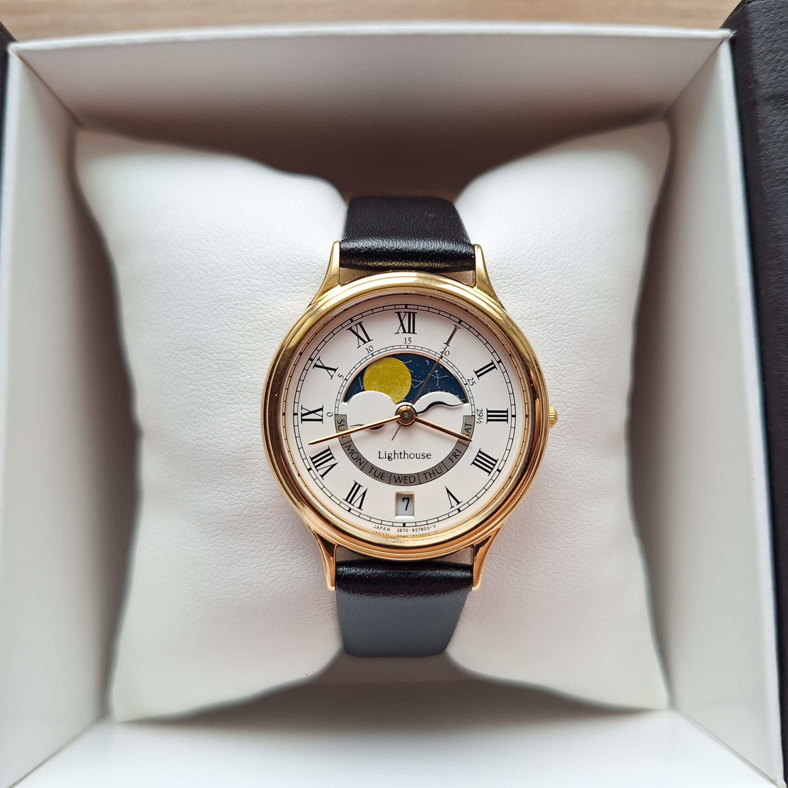 Rare Citizen Lighthouse Moon Watch, Vintage Watch With Moon Phase 