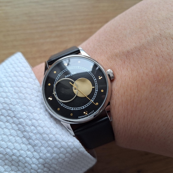 Raketa watch COPERNICUS, Copernic watch, Moon and Sun, Soviet watch, black watch, Mechanical watch, boyfriends watch, Kopernik watch