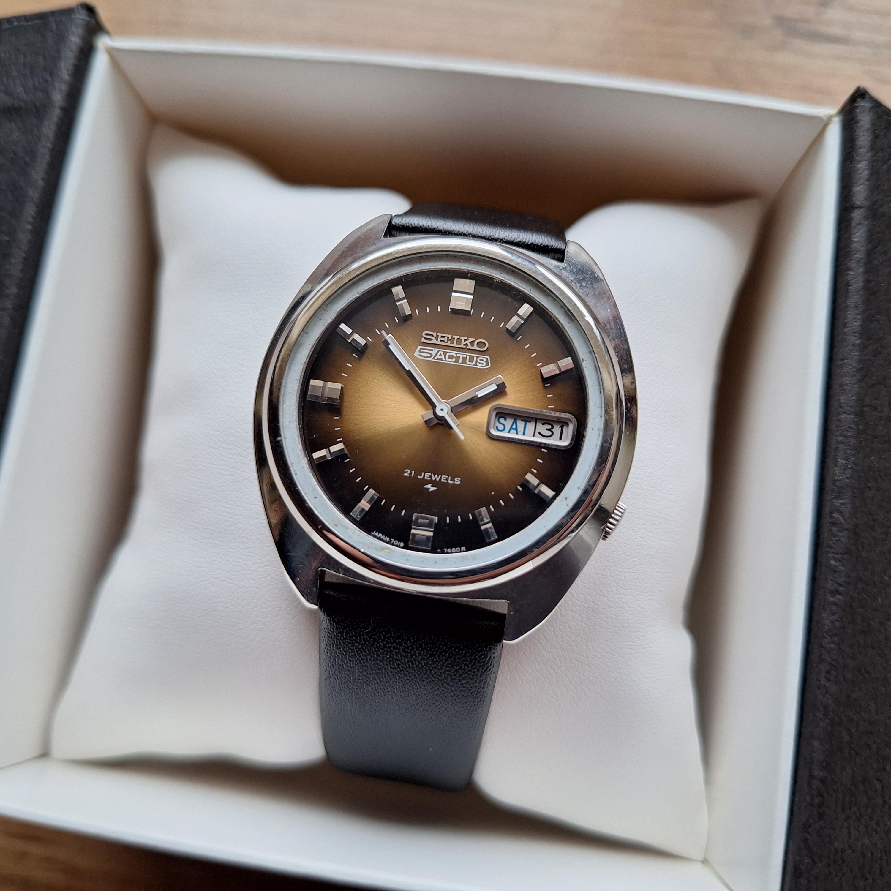 Rare SEIKO 5 ACTUS Watch Ref. 7019-7350, Vintage Rare Brown Japan