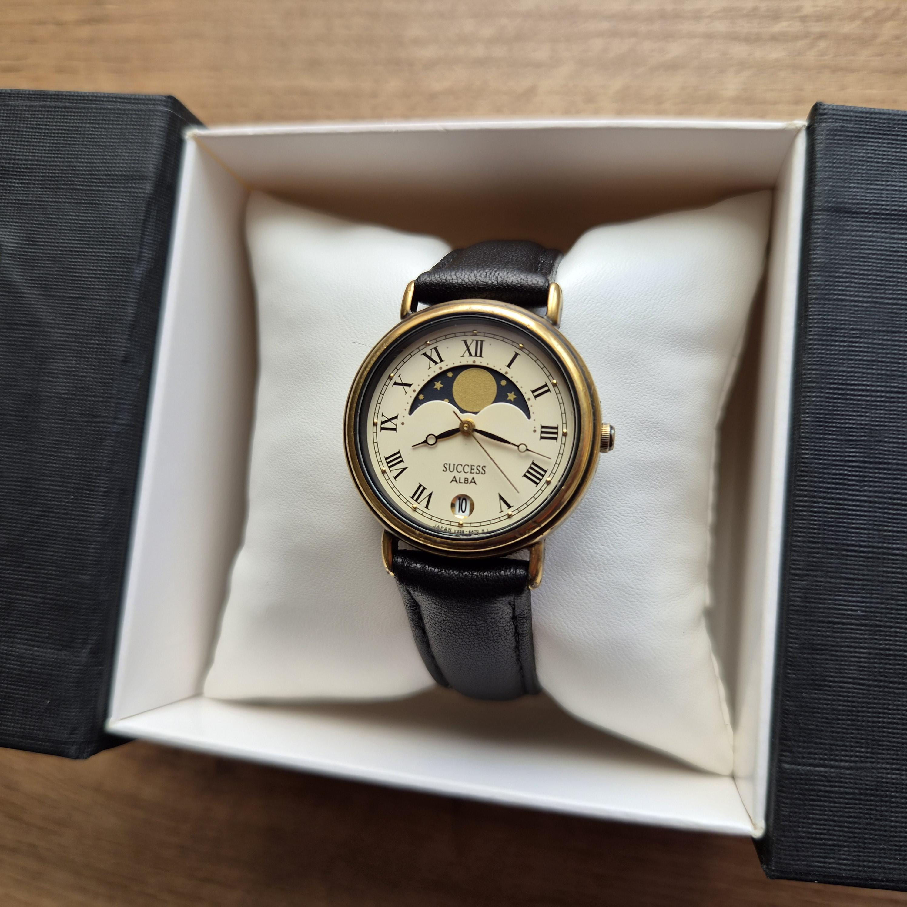 ALBA Seiko Vintage Moonphase Watch, Quartz Watch Real Moon Phases