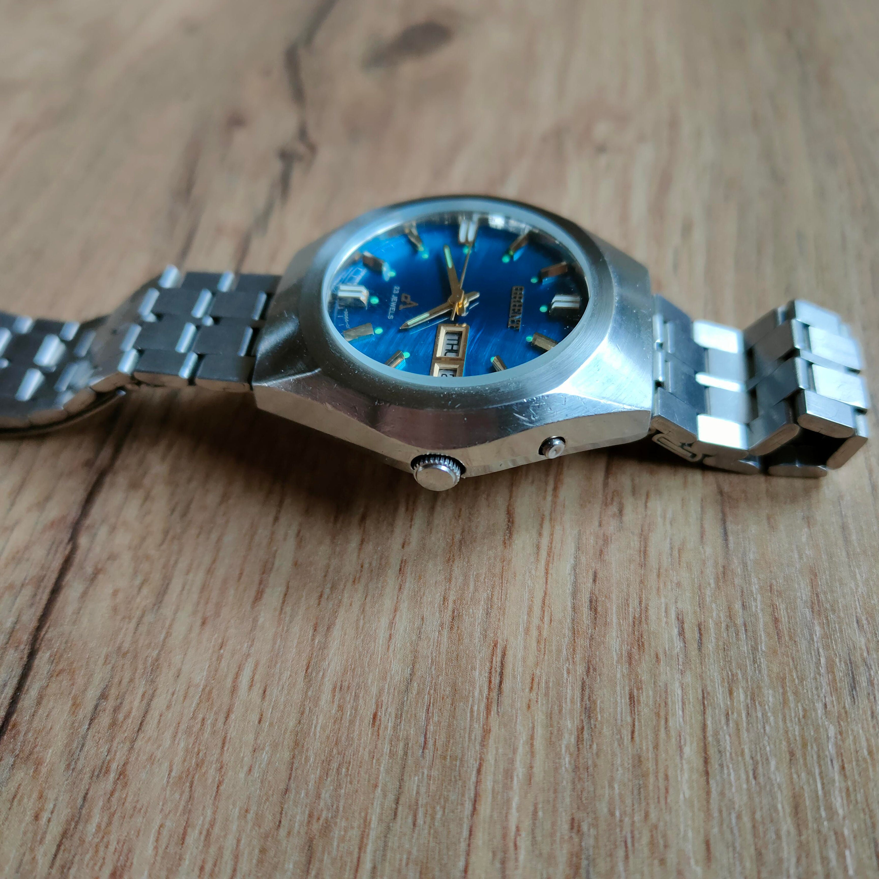 オリエントクロノエース21j自動巻き 腕時計 青 超レアなオリエント クロノエース メキシカンブルー、機械式自動