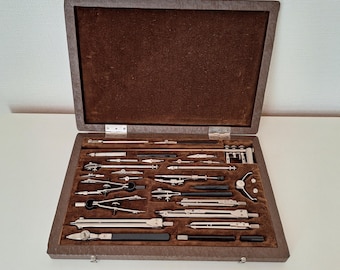 Drawing instruments , Drafting Set, brass steampunk tool set , Professional Drawing Set, Boxed Drawing Instruments
