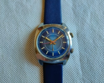Soviet watch POLJOT ALARM, Blue watch, watch with mechanical alarm, watch  with signal, military watch