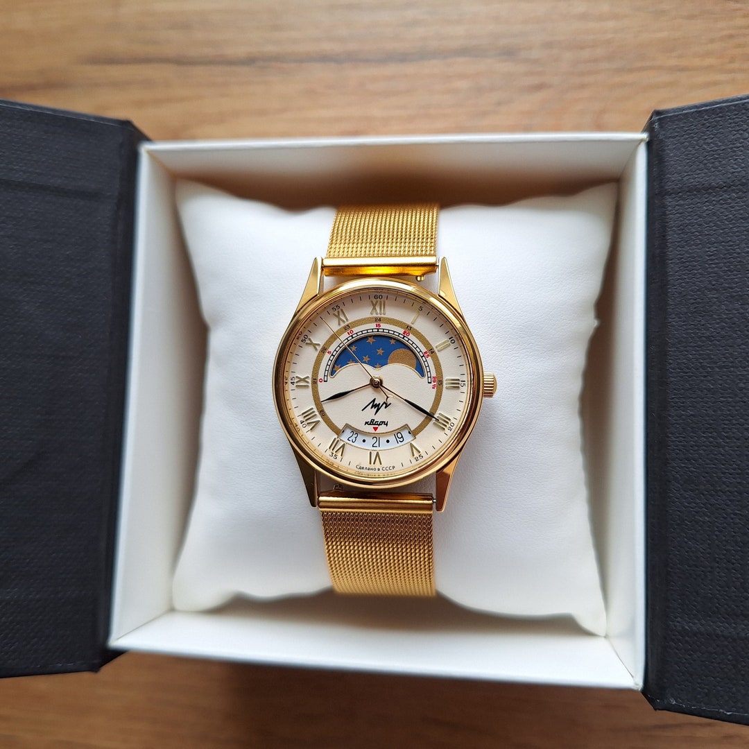 NEW Quartz Watch Luch With Real Moon Phases Calendar, 