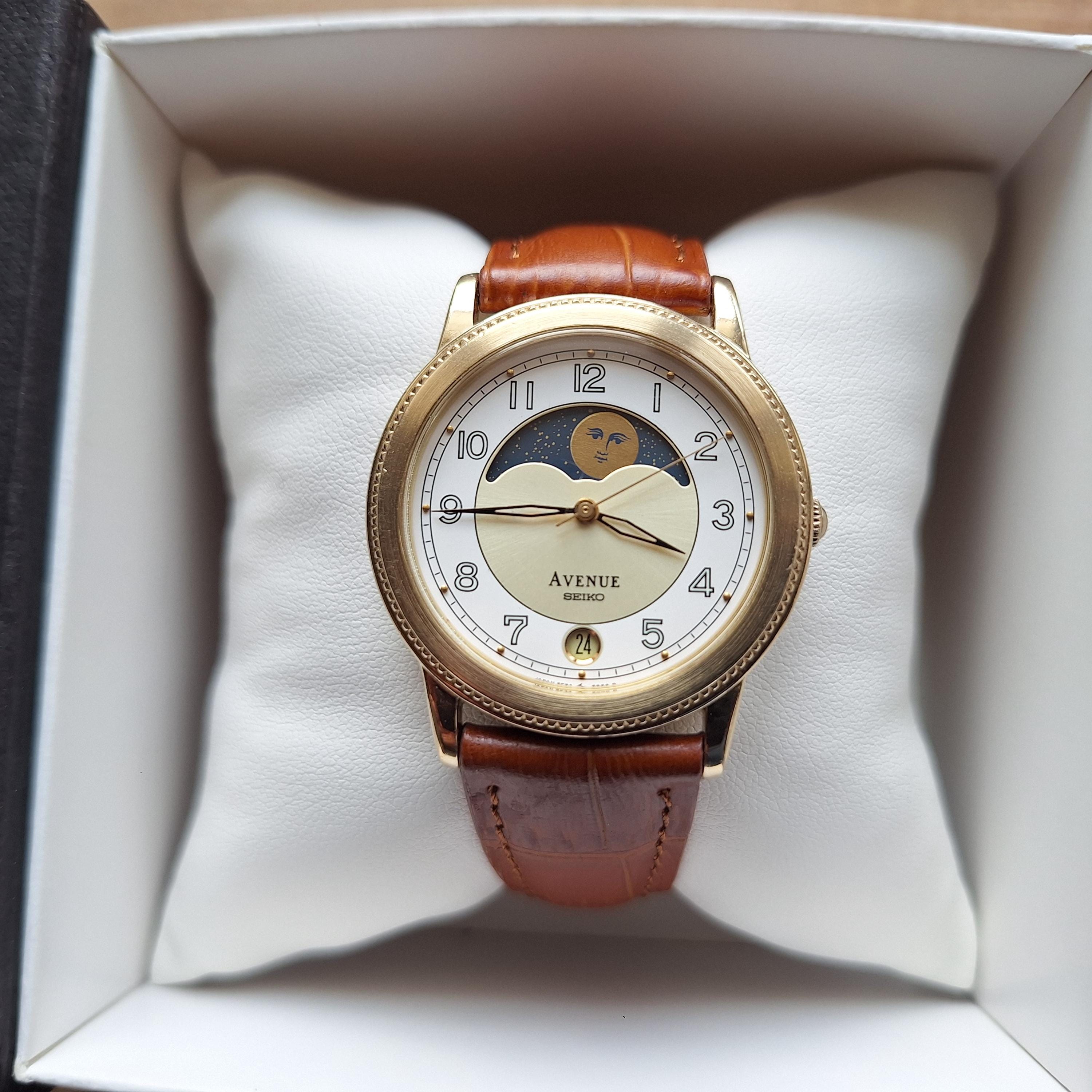 Seiko Avenue Vintage Moonphase Watch, Quartz Watch Real Moon