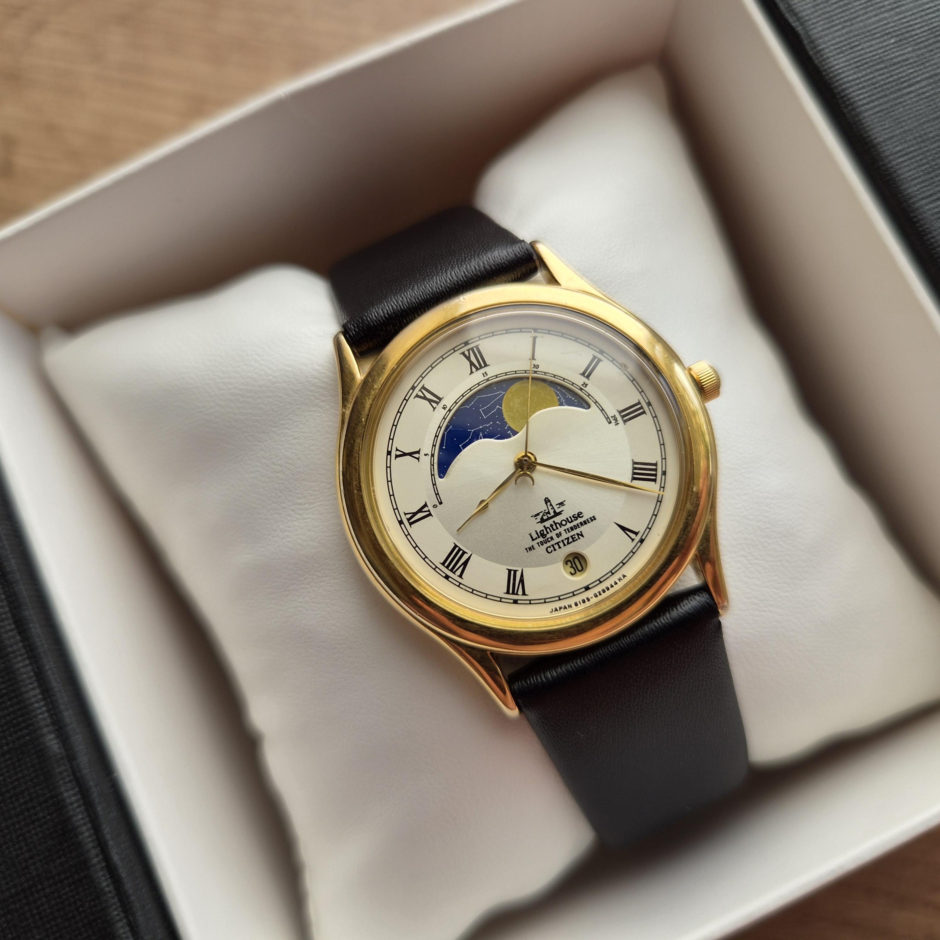Rare Citizen Lighthouse Moon Watch, Vintage Watch With Moon Phase