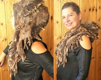 Woodland witch hood. Fairy tale  elf headwear. Viking wild hood. Cosplay costume