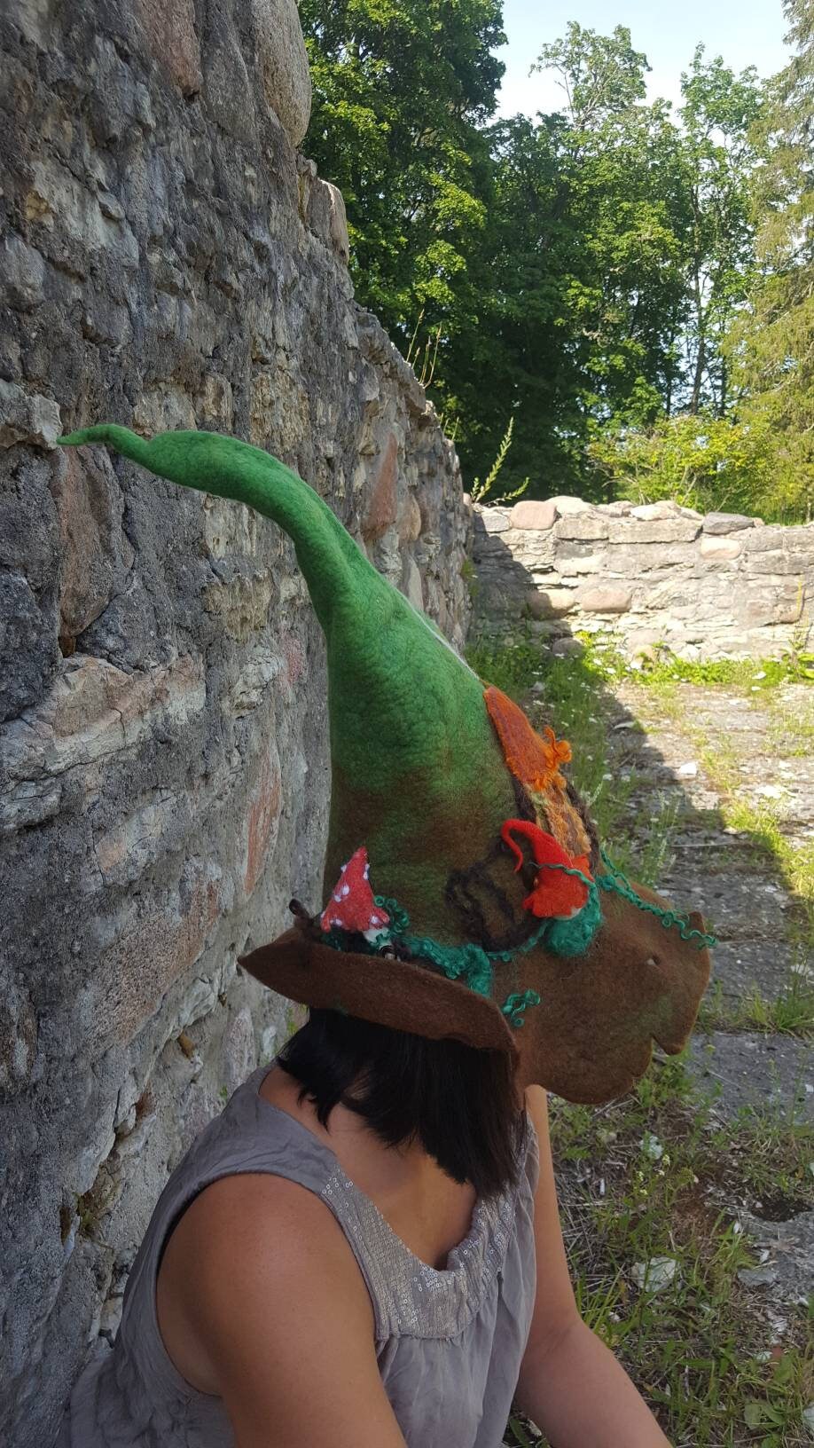 Wizard Felted Mushroom Hat. Forest 