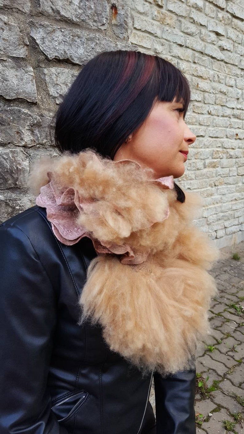Felted Cowl Neck Alpaca Wool. Eco Fashion Art Scarf. Wool Etsy